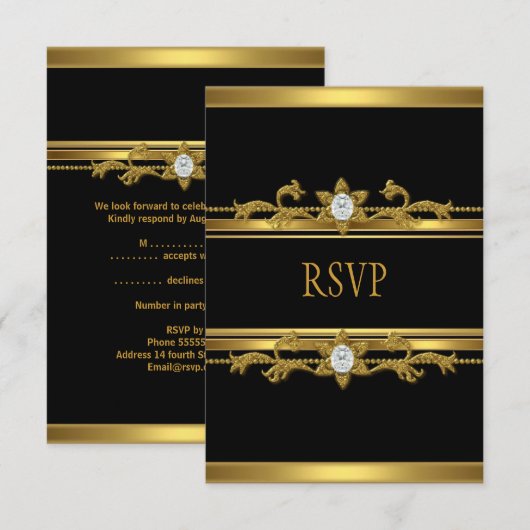 RSVP Elegant Zwart Goud Diamanten Juweel Verjaarda (Voorkant / Achterkant)