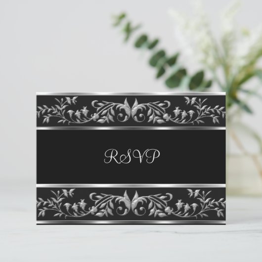 RSVP Elegant Zwart & Zilver Bloemen Verjaardagsfee (Staand voorkant)