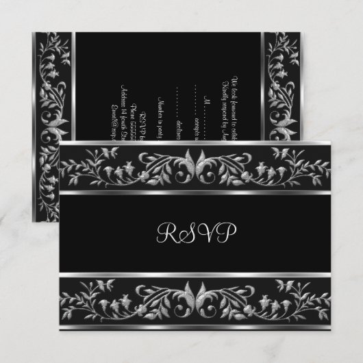RSVP Elegant Zwart & Zilver Bloemen Verjaardagsfee (Voorkant / Achterkant)