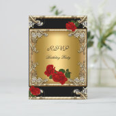RSVP Elegante 50e Verjaardag Zwart Goud Rood Roos (Staand voorkant)