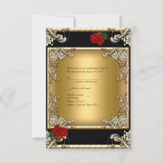 RSVP Elegante 50e Verjaardag Zwart Goud Rood Roos (Achterkant)