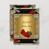 RSVP Elegante 50e Verjaardag Zwart Goud Rood Roos (Voorkant / Achterkant)