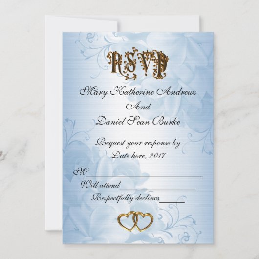 RSVP elegante blauwe satijnen trouwkaart Kaart (Voorkant)