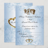 RSVP elegante blauwe satijnen trouwkaart Kaart (Voorkant / Achterkant)