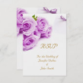RSVP Elegante bruiloft Witte Paarse Rozen Dove Bel (Voorkant / Achterkant)