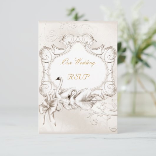 RSVP Elegante Huwelijk Witte Crème Zwanen Set (Staand voorkant)
