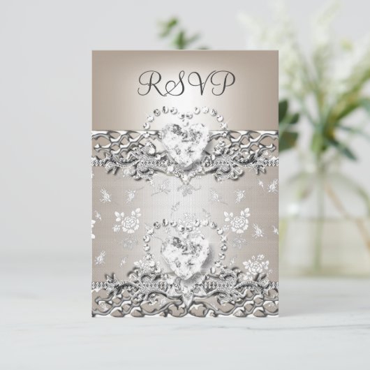 RSVP Elegante Huwelijk Zilveren Crème Diamanten Ha (Staand voorkant)