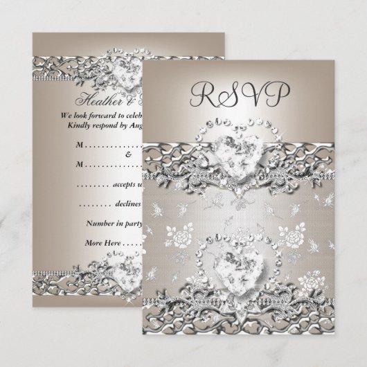 RSVP Elegante Huwelijk Zilveren Crème Diamanten Ha (Voorkant / Achterkant)