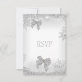 RSVP Elegante Huwelijksglitter Zilver Witte Bow Se (Voorkant)