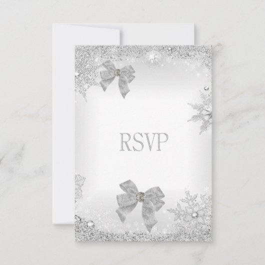 RSVP Elegante Huwelijksglitter Zilver Witte Bow Se (Voorkant)