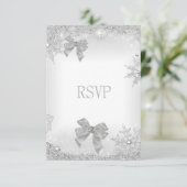 RSVP Elegante Huwelijksglitter Zilver Witte Bow Se (Staand voorkant)