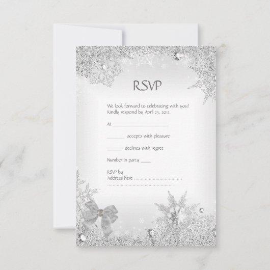 RSVP Elegante Huwelijksglitter Zilver Witte Bow Se (Achterkant)