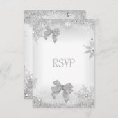 RSVP Elegante Huwelijksglitter Zilver Witte Bow Se (Voorkant / Achterkant)