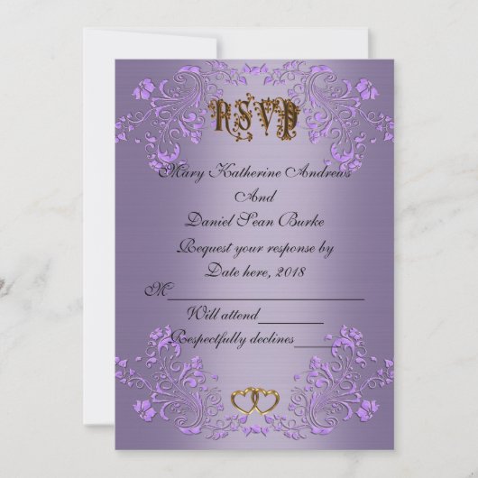 RSVP elegante paars satijnen bruiloft Kaart (Voorkant)