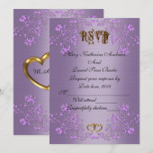 RSVP elegante paars satijnen trouwkaart Kaart (Voorkant / Achterkant)