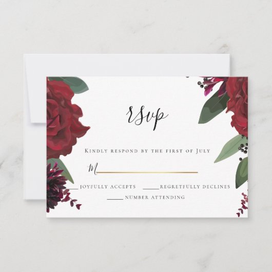 RSVP | Elegante Rijk Burgundy Marsala Bloem Kaartje (Voorkant)