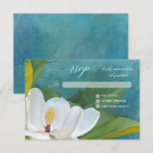 RSVP Elegante Romantische Magnolia Bloementypograf (Voorkant / Achterkant)
