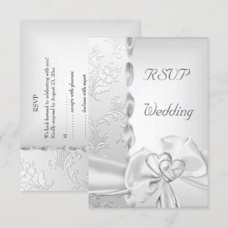 Rsvp Elegante Trouw Bloem Zilver Witte Strik Hart Kaart