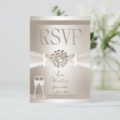RSVP Elegante Trouw Damask Crème Wit Champagne Kaartje (Staand voorkant)