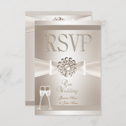 RSVP Elegante Trouw Damask Crème Witte Champagne (Voorkant / Achterkant)