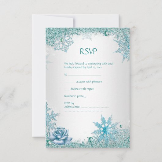 RSVP Elegante Trouw Glitter Turquoise Witte Rozen (Achterkant)