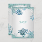 RSVP Elegante Trouw Glitter Turquoise Witte Rozen (Voorkant / Achterkant)