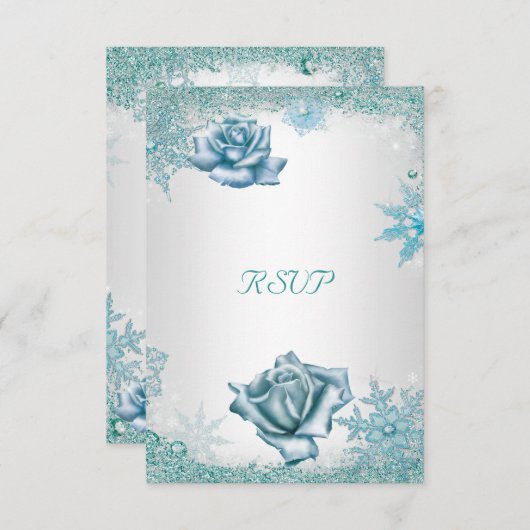 RSVP Elegante Trouw Glitter Turquoise Witte Rozen (Voorkant / Achterkant)