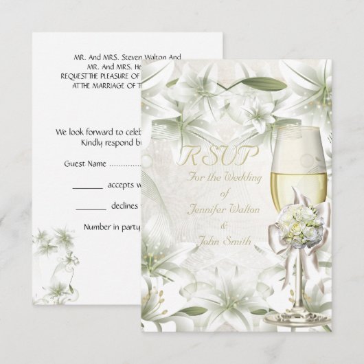RSVP Elegante Trouw Wit Beige Groen Champagne (Voorkant / Achterkant)