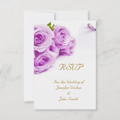 RSVP Elegante Trouw Witte Paarse Rozen Duif Bellen (Voorkant)