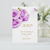RSVP Elegante Trouw Witte Paarse Rozen Duif Bellen (Staand voorkant)