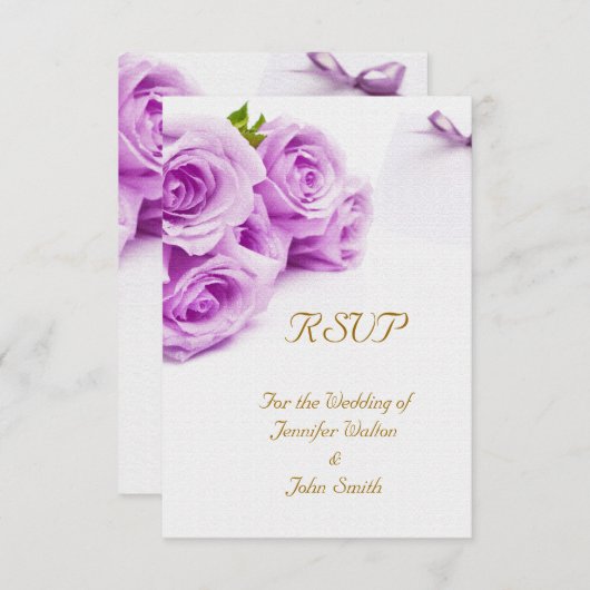 RSVP Elegante Trouw Witte Paarse Rozen Duif Bellen (Voorkant / Achterkant)