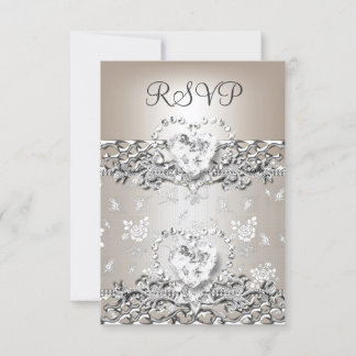 RSVP Elegante Trouw Zilver Crème Diamant Hart Kaartje