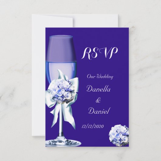 RSVP Elegante Trouw Zilveren Navy Blauwe Bloemroze (Voorkant)