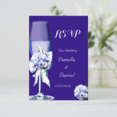 RSVP Elegante Trouw Zilveren Navy Blauwe Bloemroze (Staand voorkant)