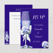 RSVP Elegante Trouw Zilveren Navy Blauwe Bloemroze (Voorkant / Achterkant)
