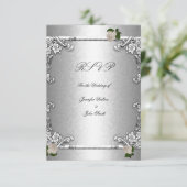RSVP Elegante Trouwdag Roze Zilver Wit Kaart (Staand voorkant)