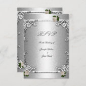 RSVP Elegante Trouwdag Roze Zilver Wit Kaart (Voorkant / Achterkant)