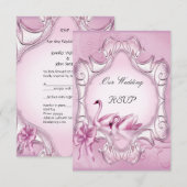 RSVP Elegante Trouwdag Roze Zwanen Hart Kaartje (Voorkant / Achterkant)