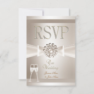 RSVP Elegante Trouwdamast Crème Wit Champagne Kaartje