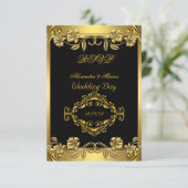 RSVP Elegante Trouwfeest Sierlijk Bloemmotief Zwar (Staand voorkant)