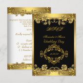 RSVP Elegante Trouwfeest Sierlijk Bloemmotief Zwar (Voorkant / Achterkant)