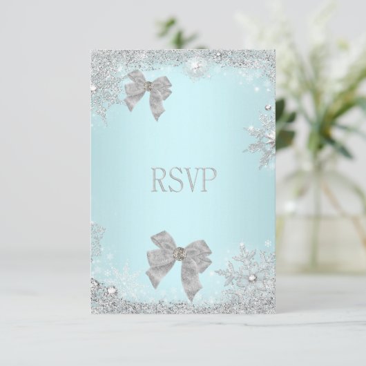 RSVP Elegante Trouwfeest Teal Glitters Zilver Wit (Staand voorkant)