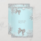 RSVP Elegante Trouwfeest Teal Glitters Zilver Wit (Voorkant / Achterkant)