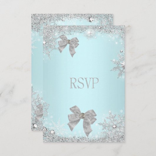 RSVP Elegante Trouwfeest Teal Glitters Zilver Wit (Voorkant / Achterkant)