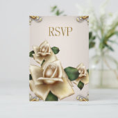 RSVP Elegante Trouwgoud Crème Beige Rozen Kaart (Staand voorkant)