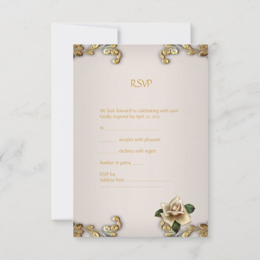 RSVP Elegante Trouwgoud Crème Beige Rozen Kaart (Achterkant)