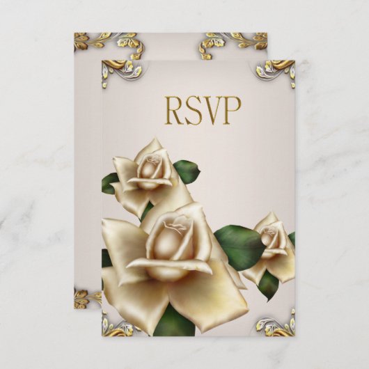 RSVP Elegante Trouwgoud Crème Beige Rozen Kaart (Voorkant / Achterkant)