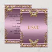 RSVP Elegante Verjaardag Roze Gouden Vlinder (Voorkant / Achterkant)