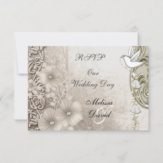 RSVP Elegante Vintage bruiloft Sepia White Dove (Voorkant)