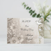 RSVP Elegante Vintage bruiloft Sepia White Dove (Staand voorkant)